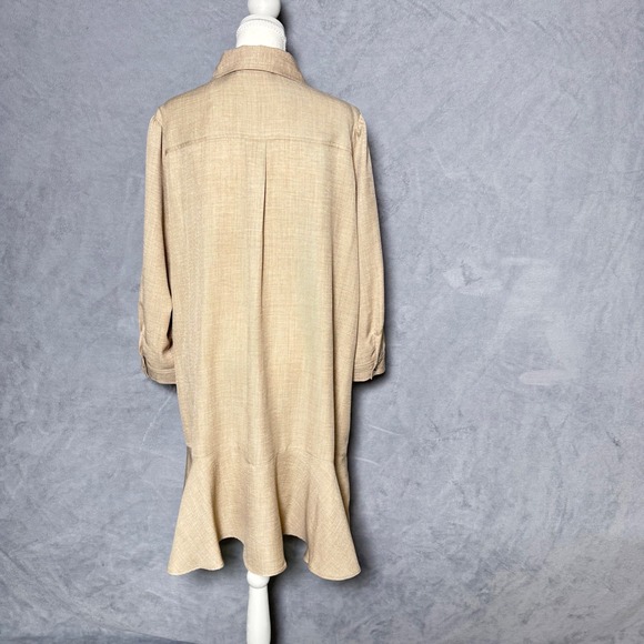 Emma & Michele Size XL Beige Textured Tunic Dress Ruffle Hem Boho - Picture 2 of 8